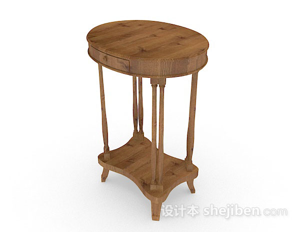 现代风格黄棕色木质圆餐桌3d模型下载