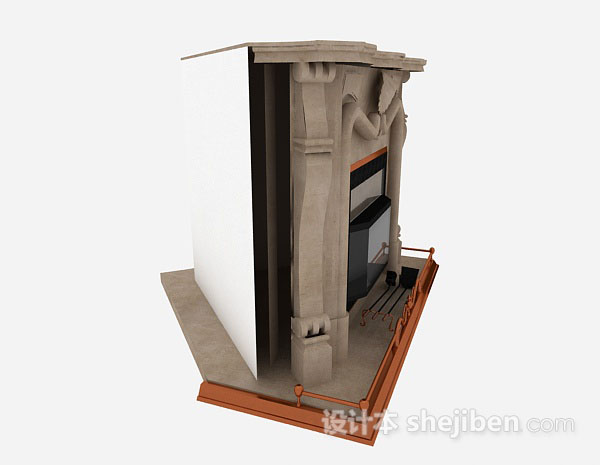 免费棕色石壁炉3d模型下载