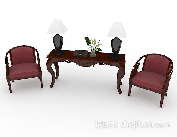 现代风格红色木质家居椅子3d模型下载