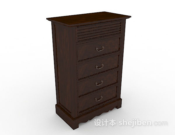 深棕色木质厅柜3d模型下载