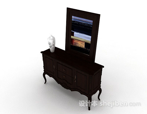 免费木质棕色装饰厅柜3d模型下载
