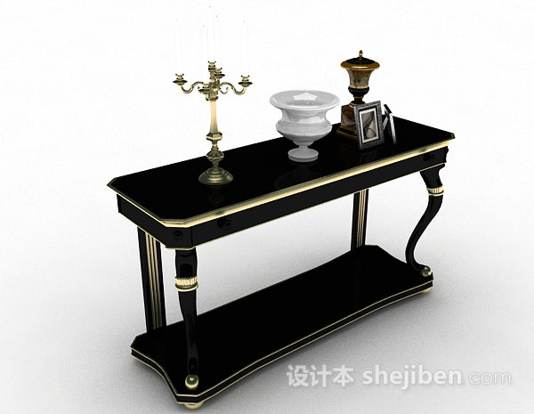 免费黑色木质装饰摆设桌3d模型下载