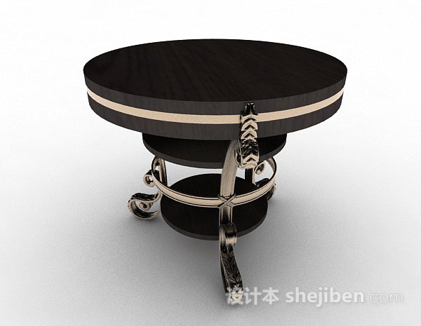 欧式风格欧式黑色圆形餐桌3d模型下载