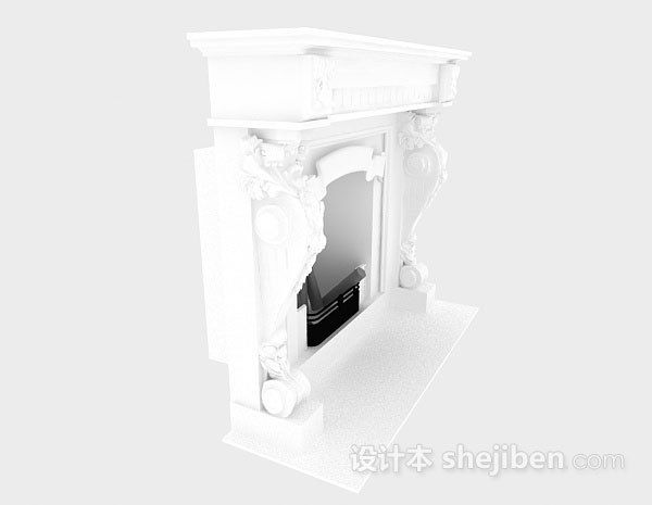免费白色壁炉3d模型下载