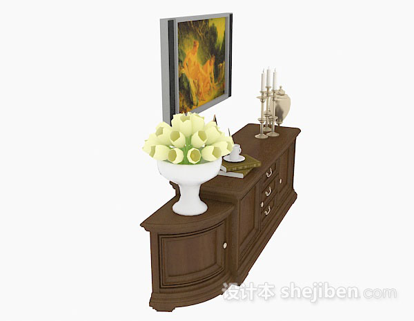 设计本棕色木质装饰厅柜3d模型下载