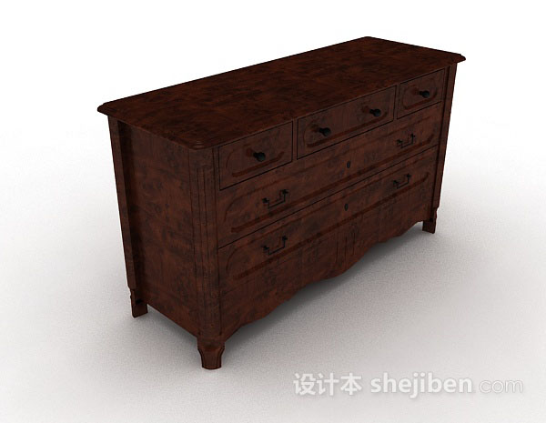 棕色实木厅柜3d模型下载
