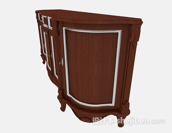 设计本欧式木质棕色厅柜3d模型下载