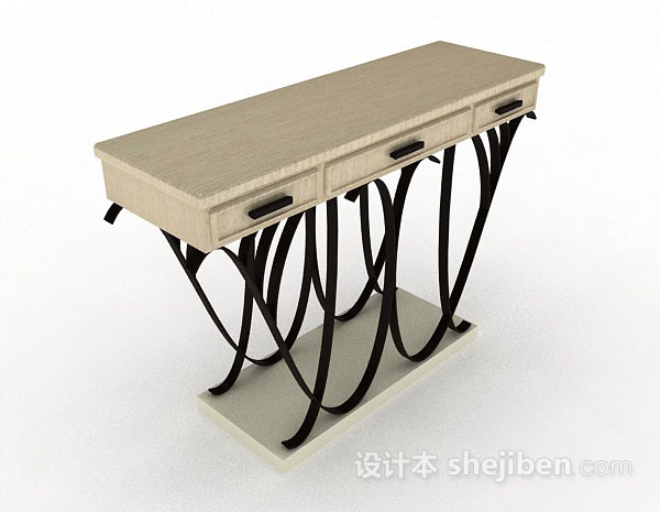 设计本米黄色木质书桌3d模型下载