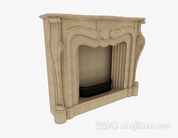 现代风格棕色石壁炉3d模型下载