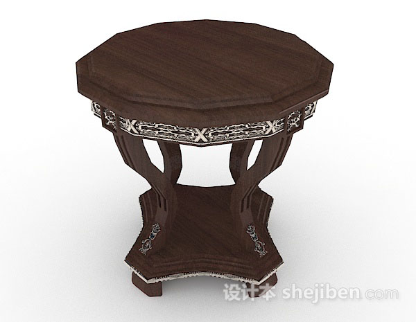 设计本中式深棕色木质餐桌3d模型下载