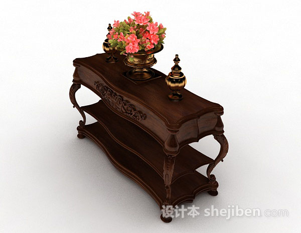 中式木质棕色茶几3d模型下载