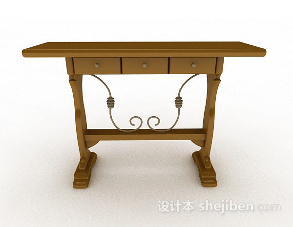 欧式风格欧式黄棕色书桌3d模型下载
