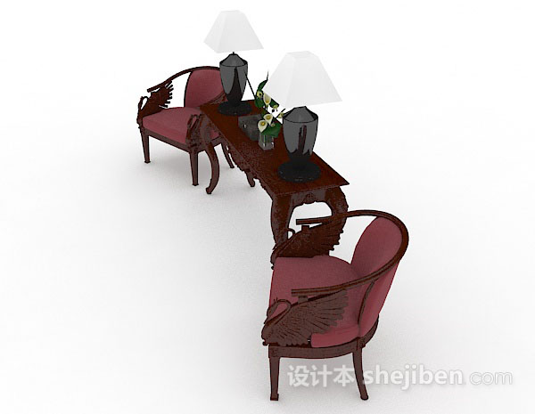 设计本红色木质家居椅子3d模型下载