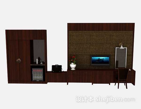 现代风格木质棕色衣柜3d模型下载