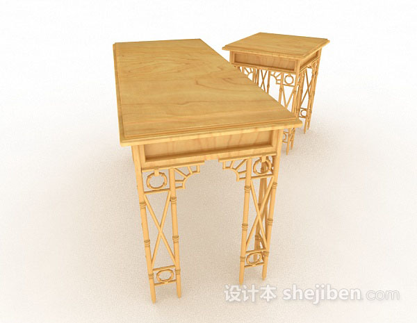 免费黄色木质餐桌3d模型下载