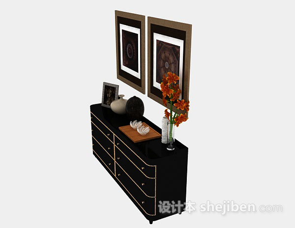 设计本黑色木质装饰厅柜3d模型下载