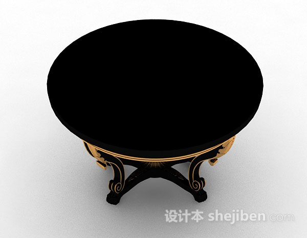 设计本棕色木质圆形餐桌3d模型下载