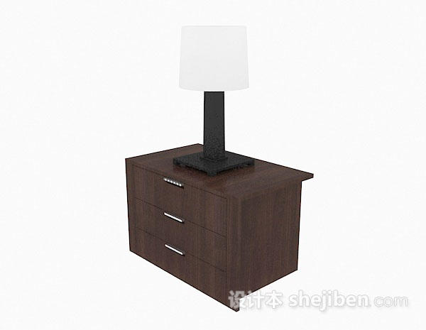 现代风格棕色木质床头柜3d模型下载