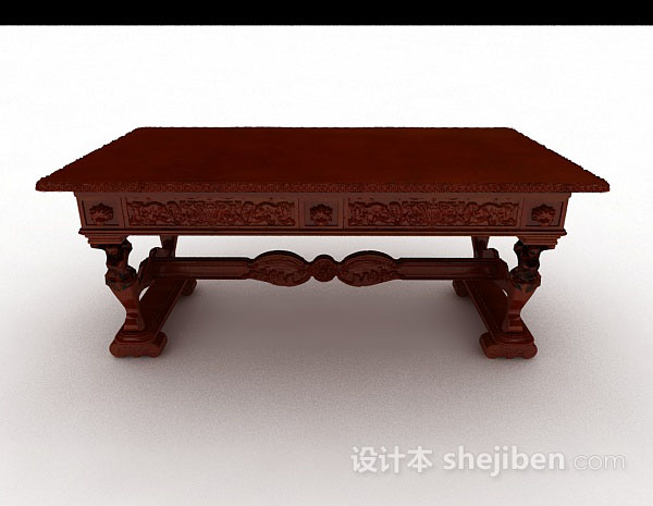 中式风格中式红棕色餐桌3d模型下载