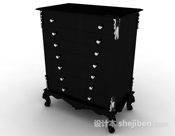 免费欧式黑色木质厅柜3d模型下载