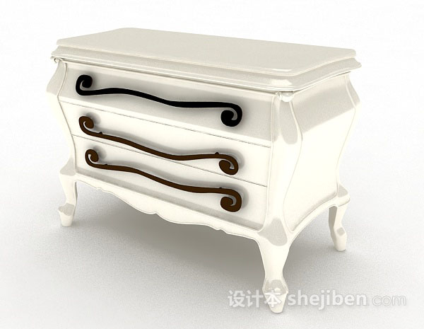 欧式风格欧式白色木质厅柜3d模型下载