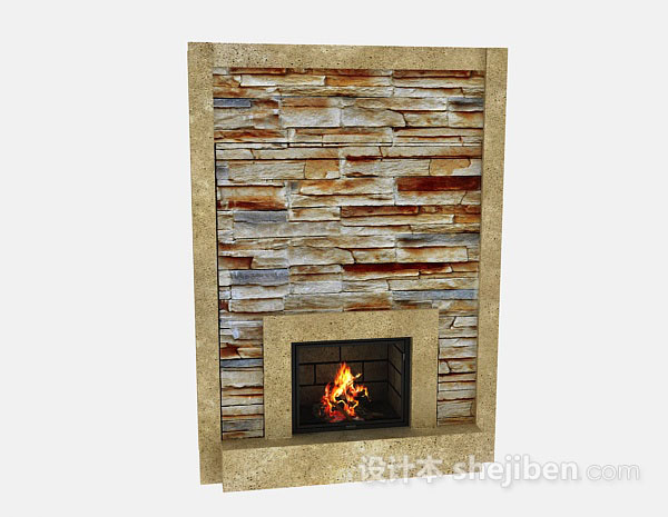 现代风格棕色石材壁炉3d模型下载