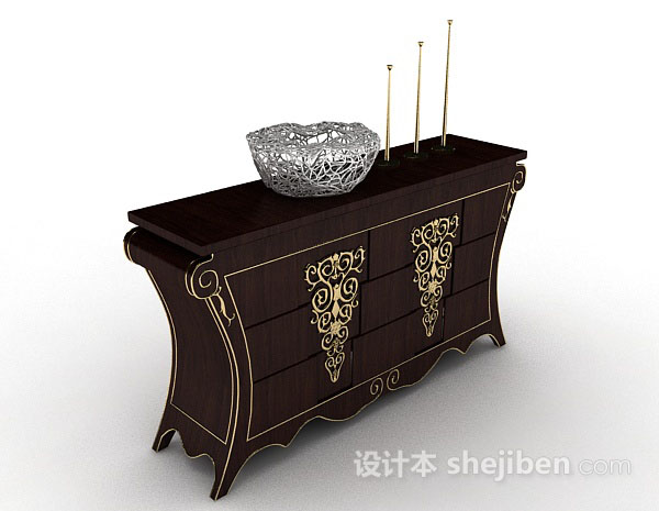 中式复古装饰厅柜3d模型下载