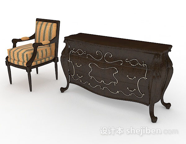 免费欧式木质床头柜3d模型下载