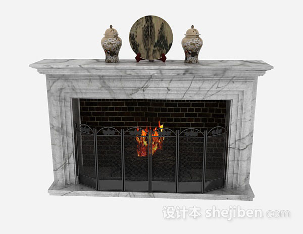 现代风格简约灰色石壁炉3d模型下载