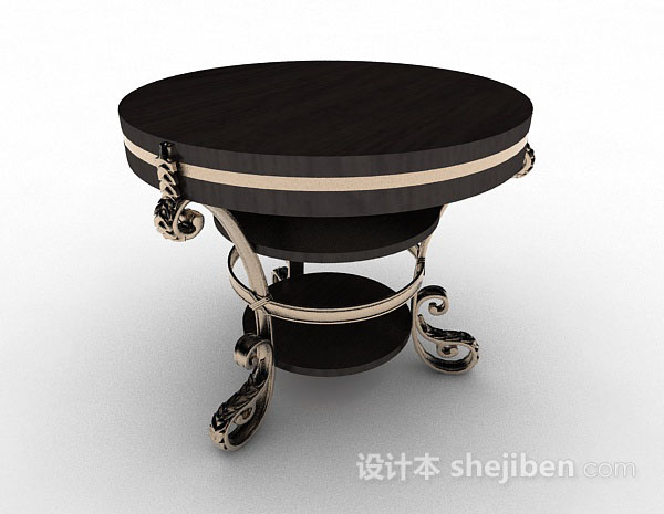 设计本欧式黑色圆形餐桌3d模型下载