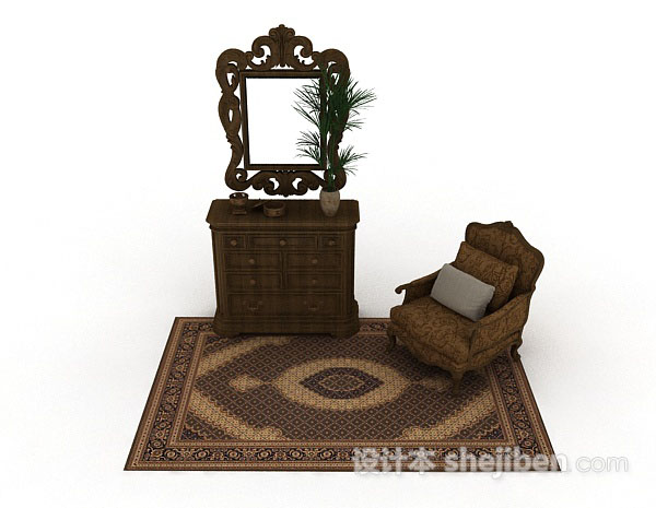 欧式风格欧式复古棕色木质厅柜3d模型下载