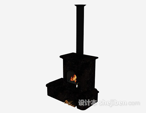 现代风格黑色石壁炉3d模型下载