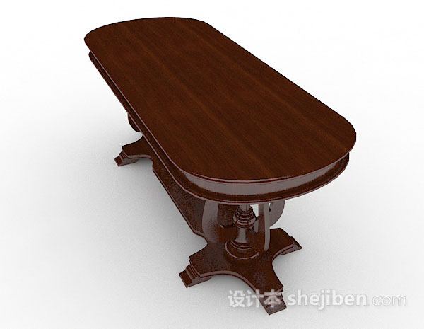免费木质棕色椭圆形餐桌3d模型下载