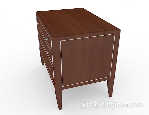 免费棕色木质简约床头柜3d模型下载