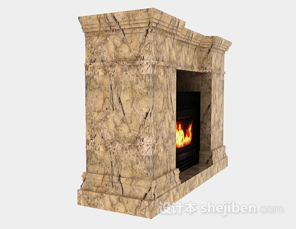 免费黄色石材壁炉3d模型下载