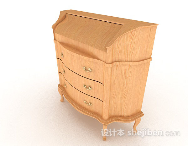欧式黄色木质床头柜3d模型下载