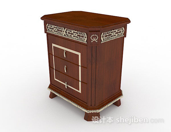 现代风格复古棕色木质床头柜3d模型下载