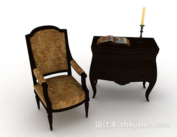 欧式棕色木质家居椅3d模型下载