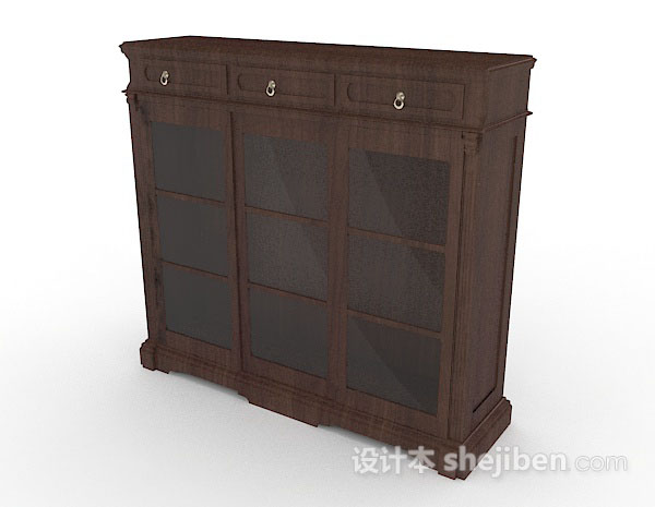 现代风格木质棕色书柜3d模型下载