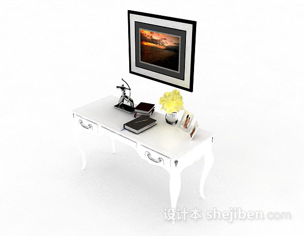 免费欧式白色书桌3d模型下载