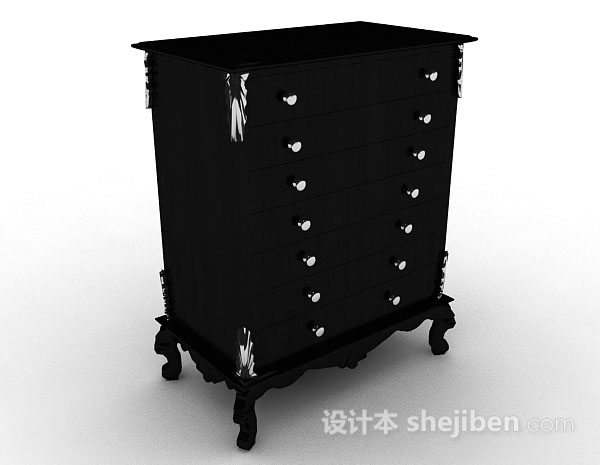 欧式黑色木质厅柜3d模型下载