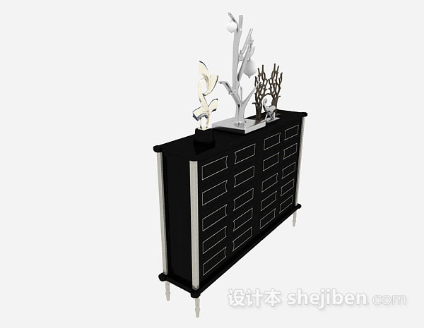 设计本黑色木质玄关柜3d模型下载
