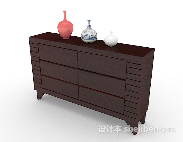 现代风格棕色简约木质厅柜3d模型下载
