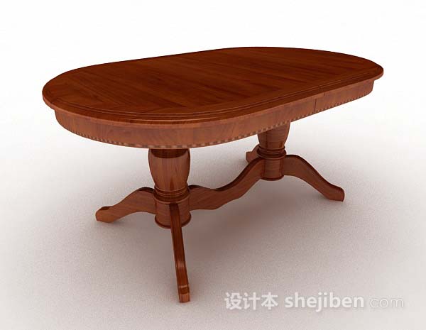 椭圆形实木餐桌3d模型下载