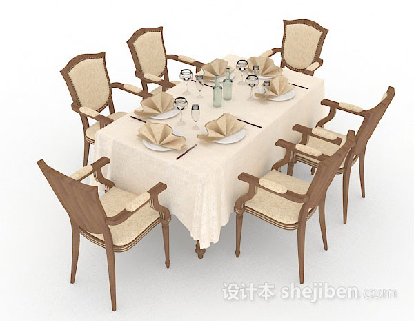 欧式风格欧式简单餐桌椅组合3d模型下载