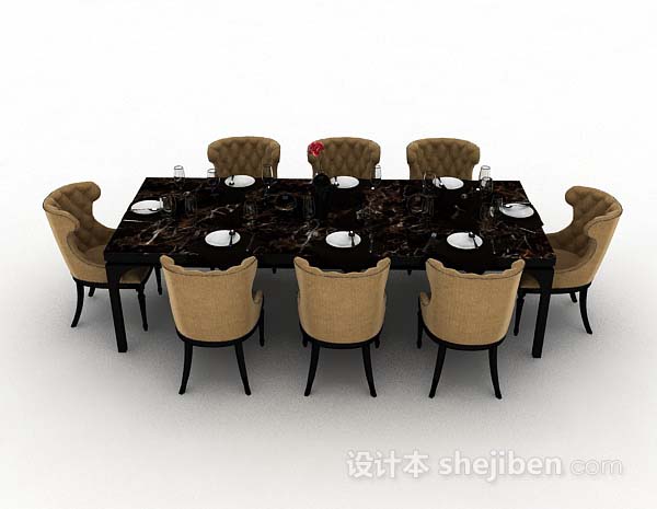 现代风格棕色餐桌椅3d模型下载