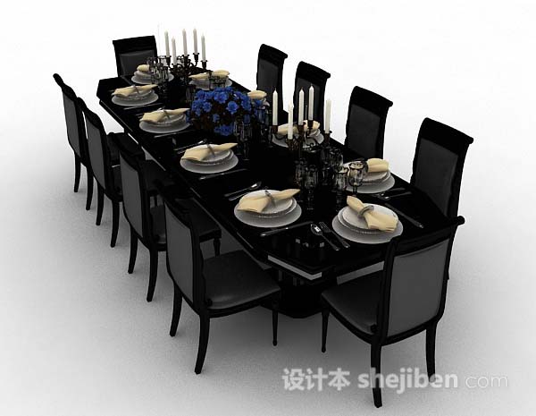 设计本黑灰色餐桌椅3d模型下载