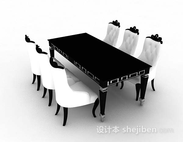 免费欧式黑白餐桌椅3d模型下载