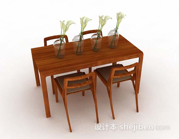 免费简单木质餐桌椅3d模型下载