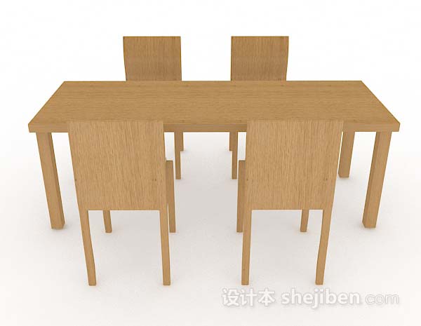 田园风格田园简约木质餐桌椅3d模型下载